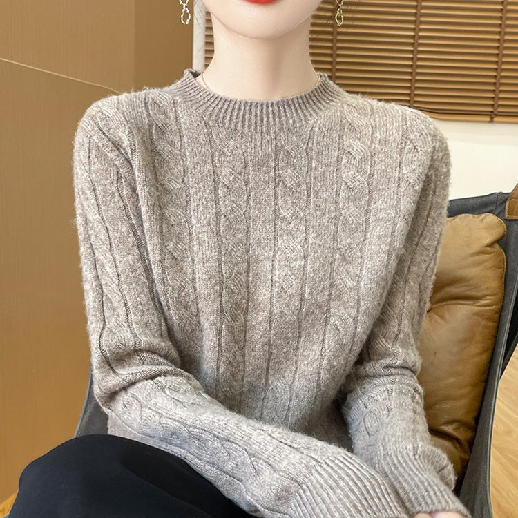 Twist Sweater Knit Vintage Round Neck Base Shirt