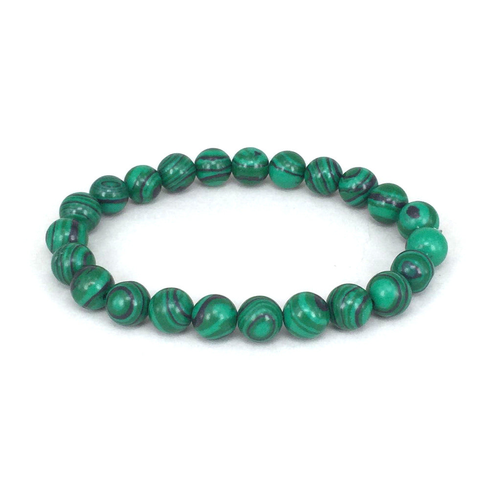 Malachite Bracelets - Elastic Strand Jewelry With Black Matte Green Beads