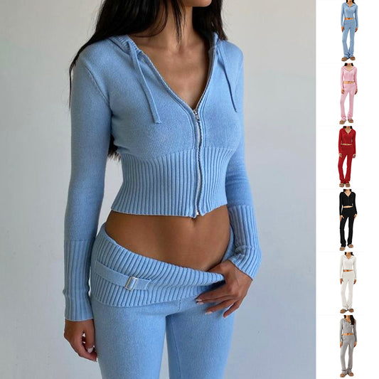 Women's Hoodie Suit | Stylish Casual Wear | Zip Sweater Set With High Waist Pants