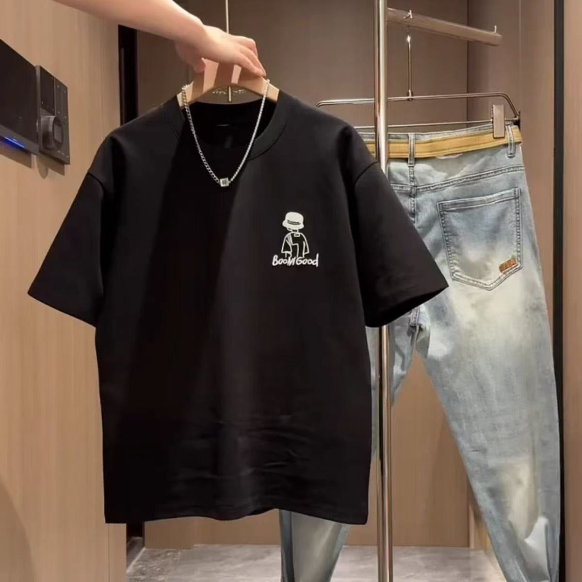 Men's Cartoon T-Shirt – Cotton Short Sleeve Loose Fit Graphic Tee for Men