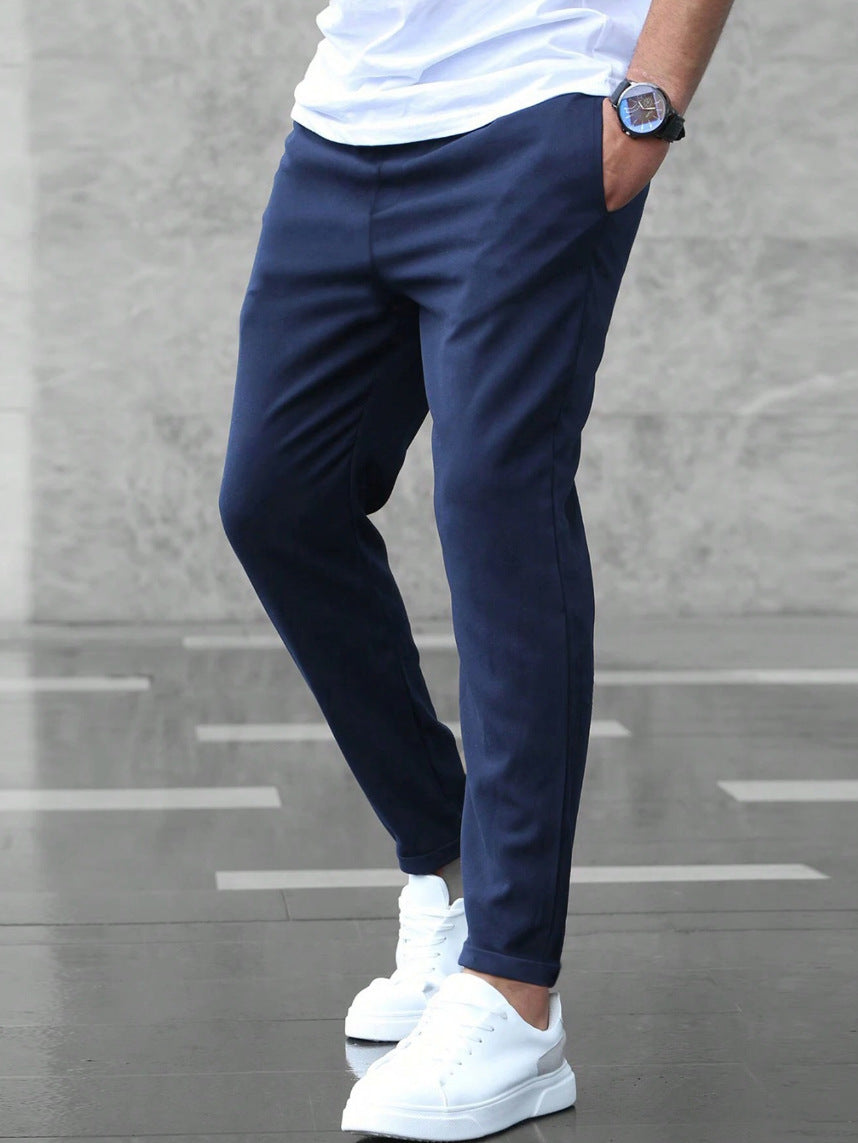 Men's Slim Fit Trousers - Casual Drawstring Waist Pants With Pockets