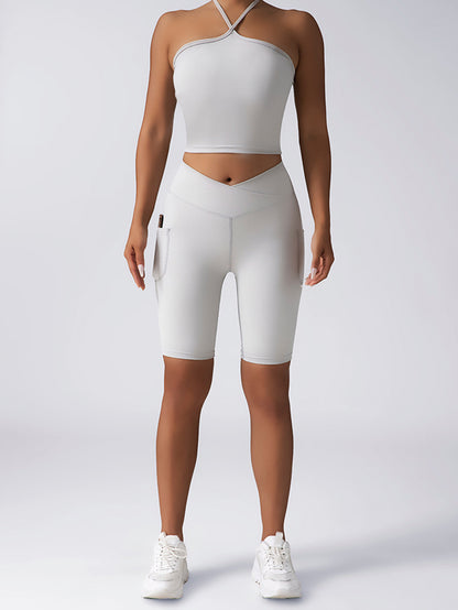 Womens Lounge Sets - Ribbed Two Piece Sets With High Waist Shorts & Pockets