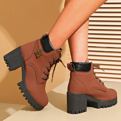 Plus Size Martin Boots | Chunky Heel Waterproof Platform Shoes | Wide Fit