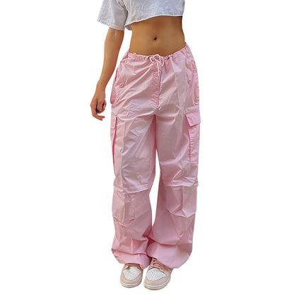 Casual Cargo Pants For Women | Solid Color Drawstring Waist Trousers