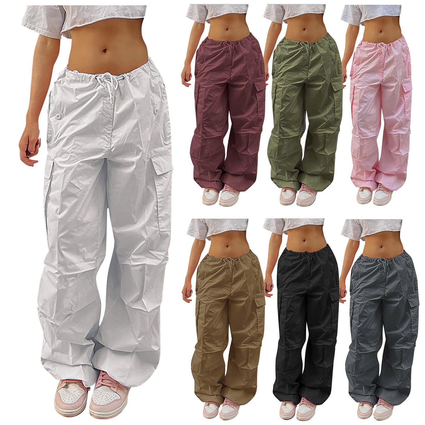 Casual Cargo Pants For Women | Solid Color Drawstring Waist Trousers
