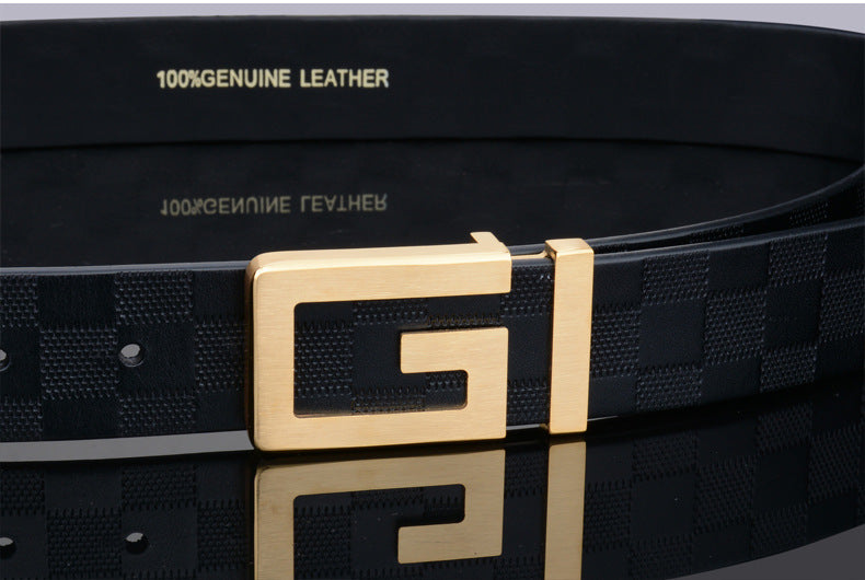 Leather Copper Buckle Belt – Stylish Two-Layer Cow Leather Strap For Men