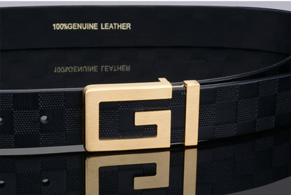 Leather Copper Buckle Belt – Stylish Two-Layer Cow Leather Strap For Men