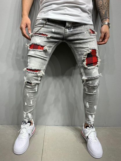 Men's Paint Jeans | Slim Fit Cotton Denim Pants With Artistic Paint Splatter
