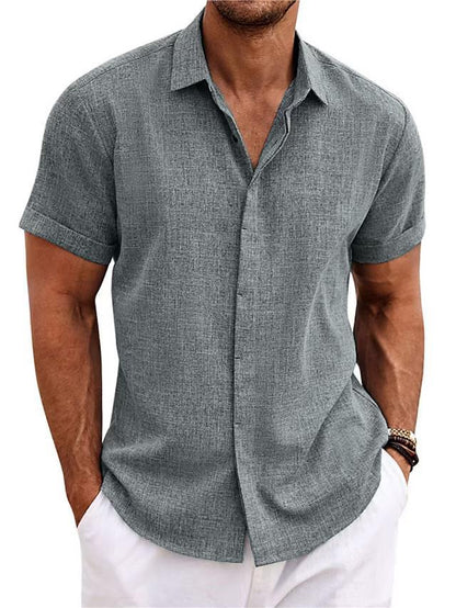 Men's Linen T-Shirt | Loose Fit Short Sleeve Tee | Lightweight Polyester Fabric Top