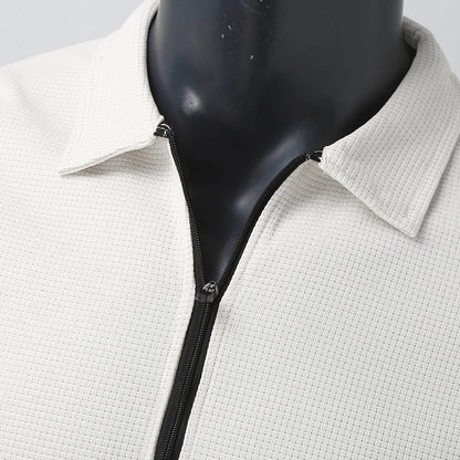 Men's Zipped Jacket Waffle Style Slim Fit Outdoor Sports Top With Lapel Collar