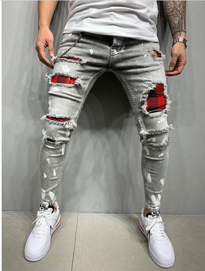 Men's Paint Jeans | Slim Fit Cotton Denim Pants With Artistic Paint Splatter