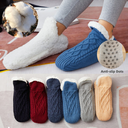 Winter Woolen Socks - Thick Indoor Slipper Socks With Non Slip Grip