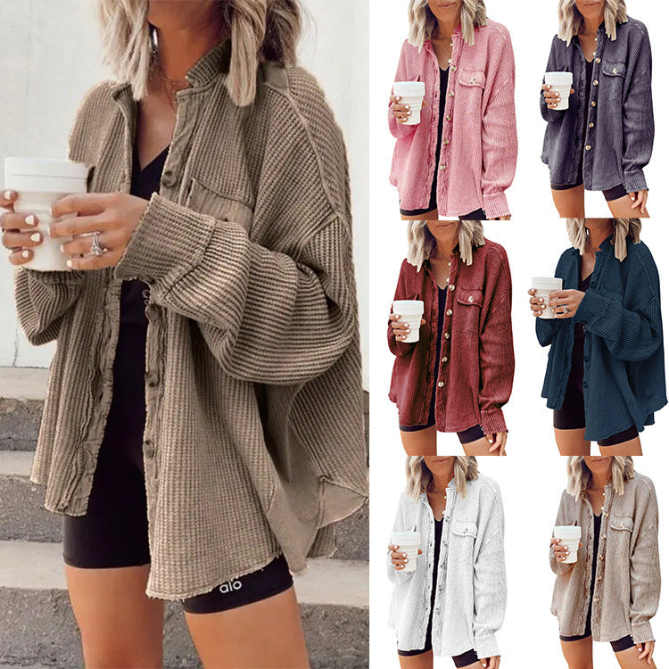 Button Shirt Jacket Women - Lapel Long Sleeve Fashion Jacket Tops