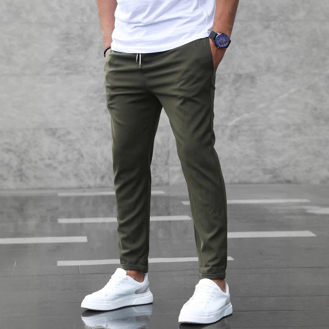 Men's Slim Fit Trousers - Casual Drawstring Waist Pants With Pockets
