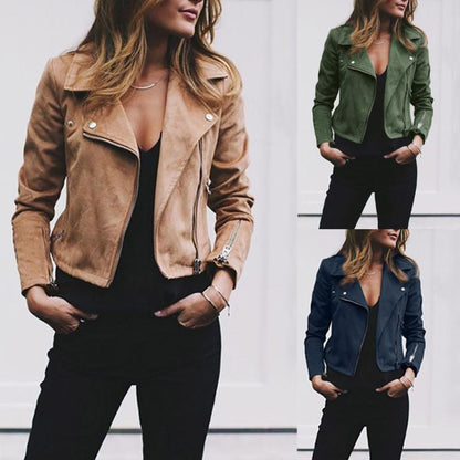 Women's Lapel Coat | Casual Polyester Jacket With Diagonal Zipper & Pencil Silhouette