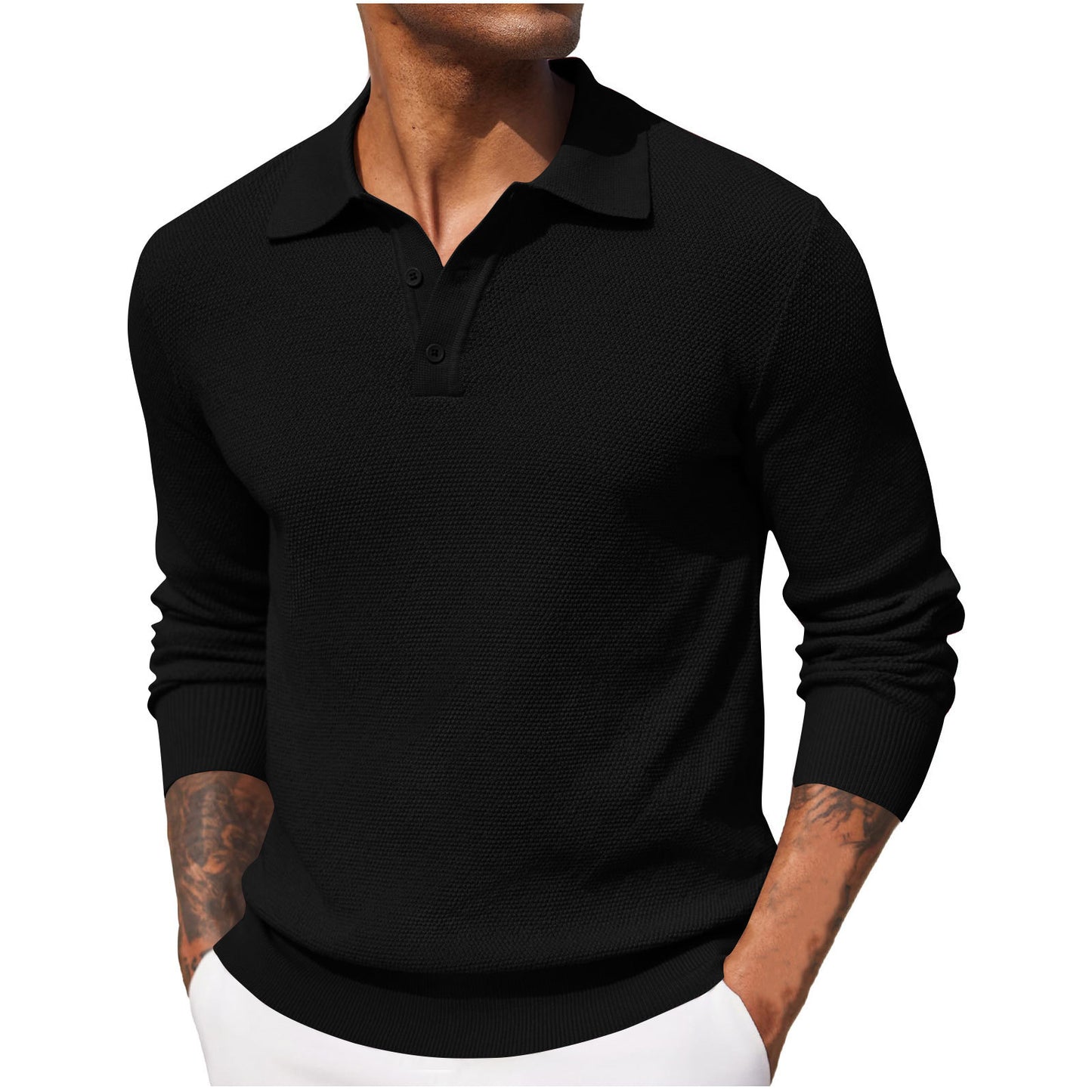 Casual Long Sleeve Top - Men's Autumn Solid Color Polyester Shirt