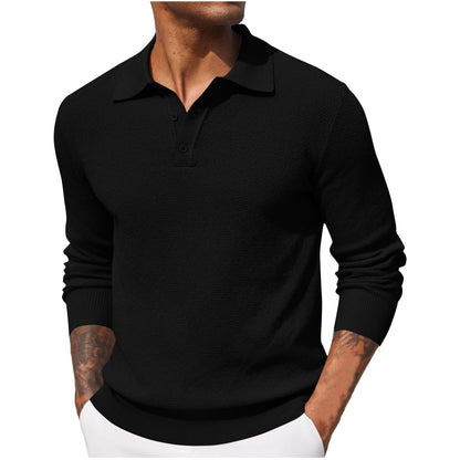 Casual Long Sleeve Top - Men's Autumn Solid Color Polyester Shirt