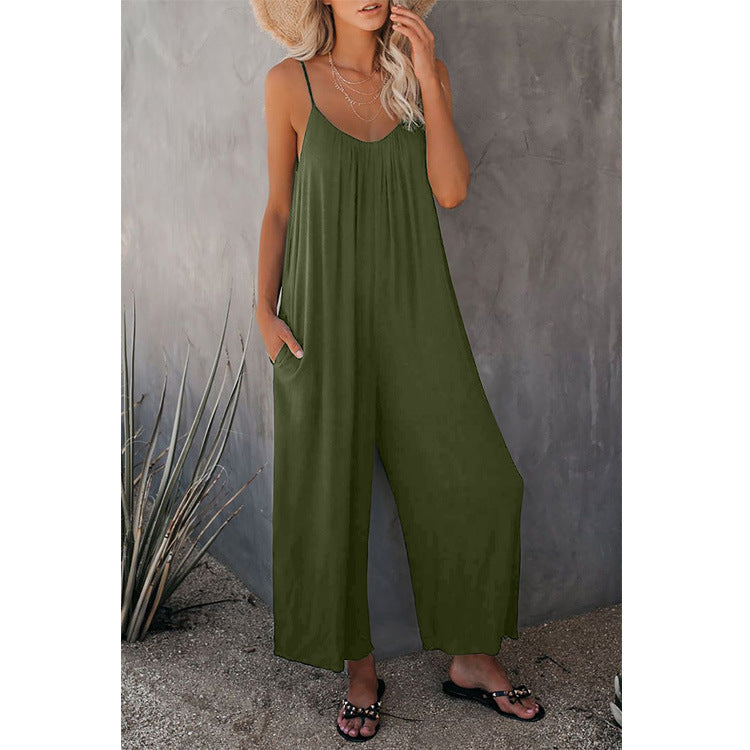 Women's Sleeveless Jumpsuit | Loose Waist Pants | Summer Romper With Pockets