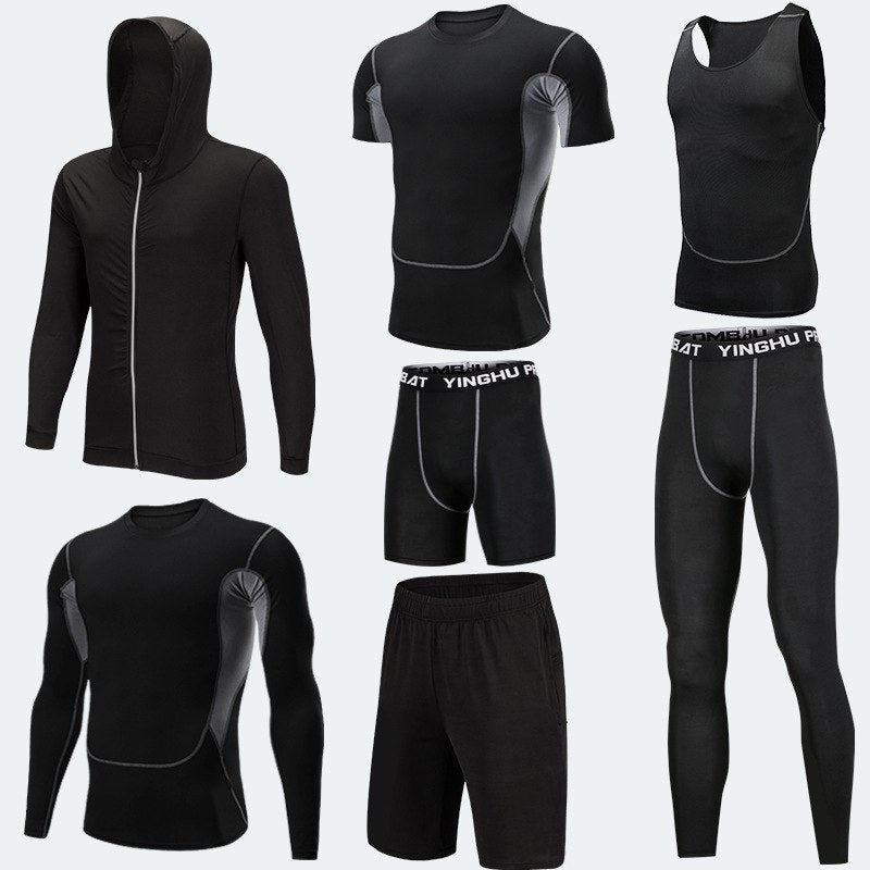 Compression Running Tights Men – 7pcs Workout Clothes Set With Muscle Support