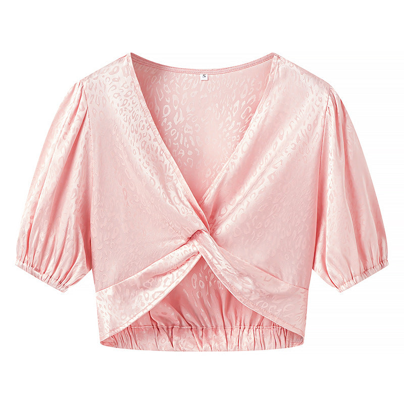 Three-color Cross Short-sleeved V-neck Shirt