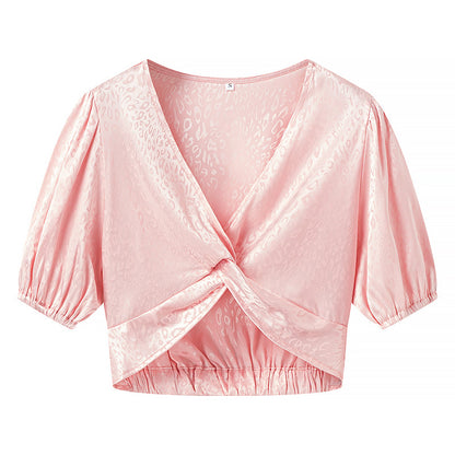 Three-color Cross Short-sleeved V-neck Shirt