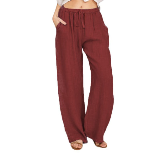 Cotton Linen Yoga Pants | Women's Loose High Waist Wide Leg Trousers