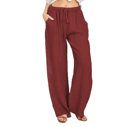 Cotton Linen Yoga Pants | Women's Loose High Waist Wide Leg Trousers