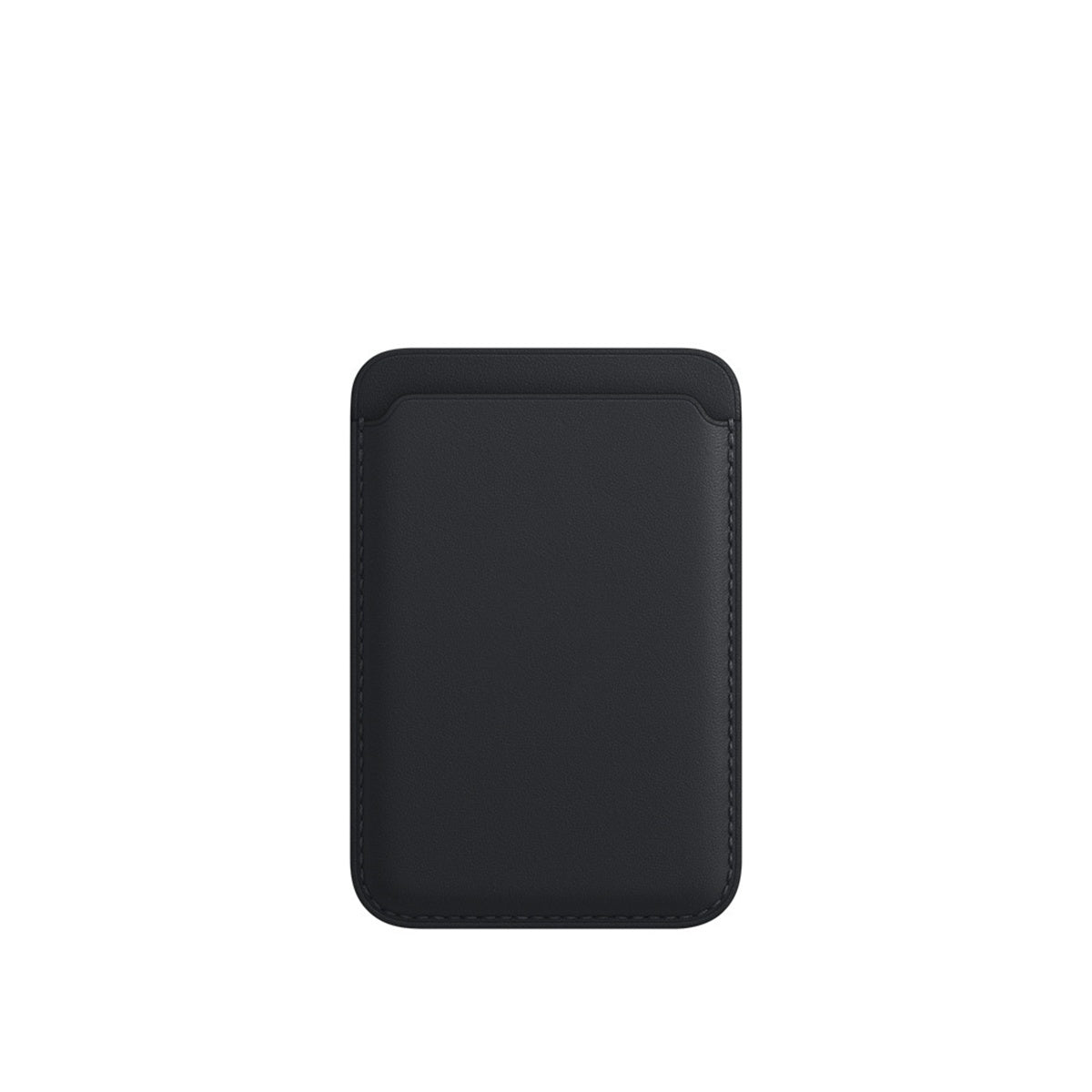 Black leather card holder with a smooth finish and stitched edges on white background