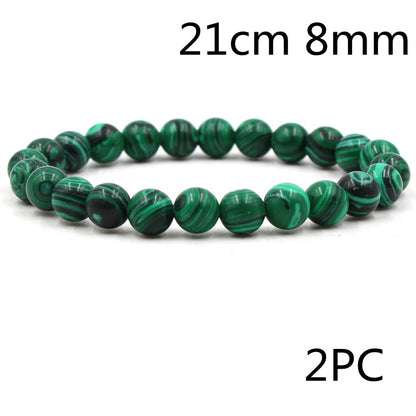 Malachite Bracelets - Elastic Strand Jewelry With Black Matte Green Beads