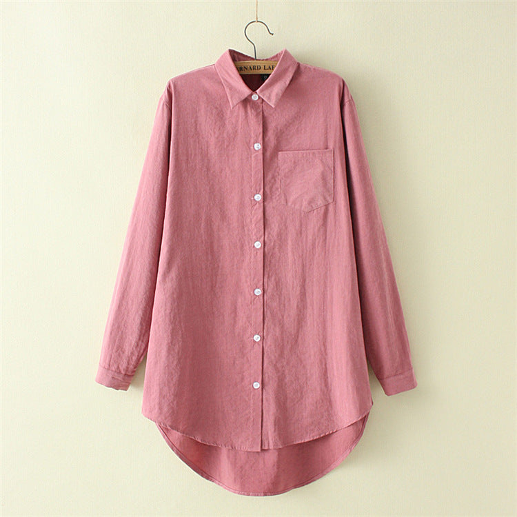 Plus Size Womens Clothing - Korean Style Spring Long Shirt With Buttons & Pockets
