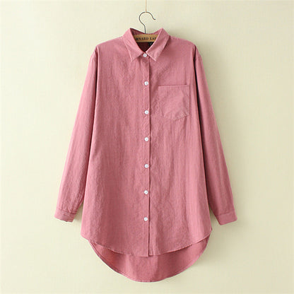 Plus Size Womens Clothing - Korean Style Spring Long Shirt With Buttons & Pockets