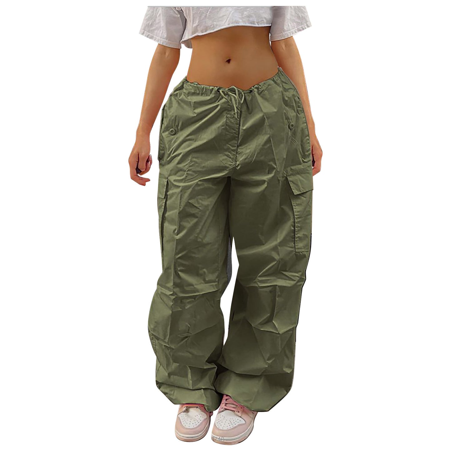 Casual Cargo Pants For Women | Solid Color Drawstring Waist Trousers
