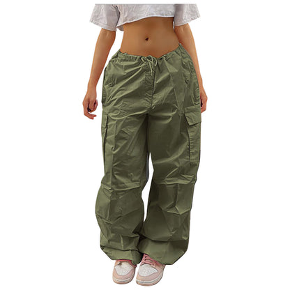 Casual Cargo Pants For Women | Solid Color Drawstring Waist Trousers