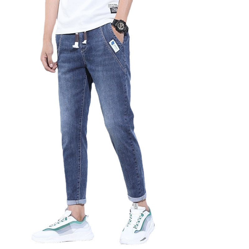 Denim Stretch Trousers - Men's Casual Pants With Elastic Waist & Slim Fit