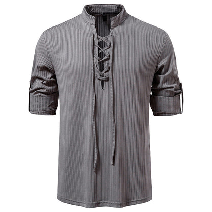 Men's Long Sleeve T-Shirt - Casual Drawstring Pullover Slim Fit Tee for Large Size