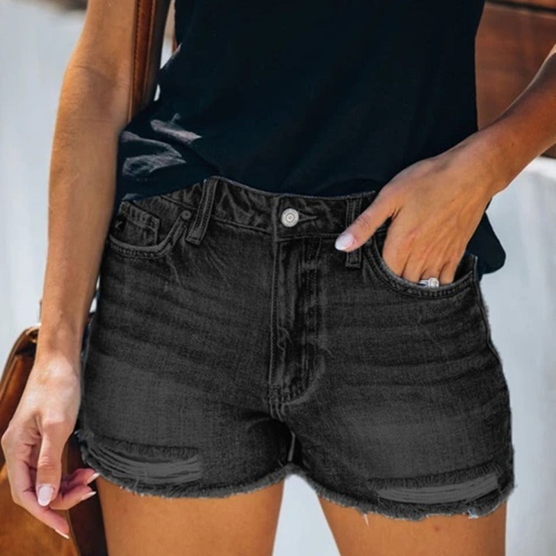 Denim Shorts Female - Summer Hole Fringe Jeans | Comfortable Commuter Style