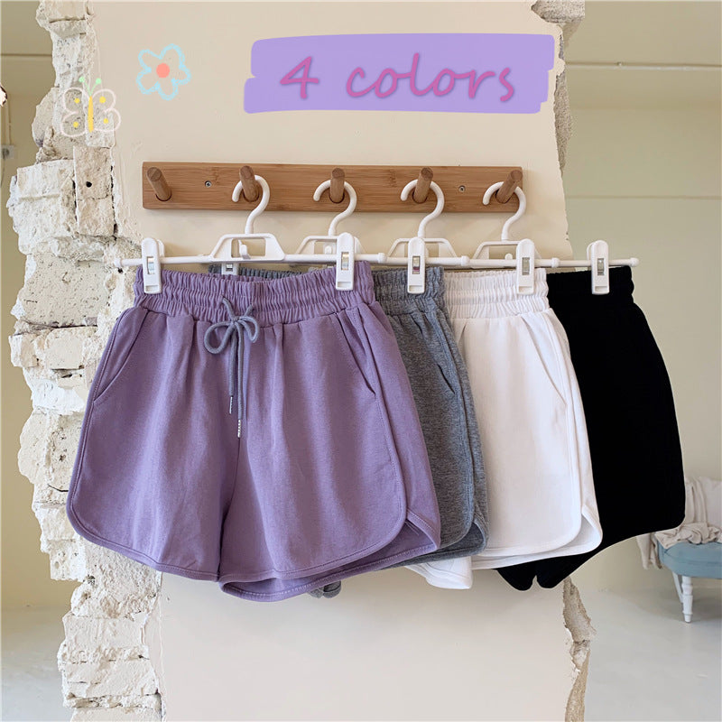 High Waist Shorts - Athletic Cotton Blend Wide Leg Shorts For Women