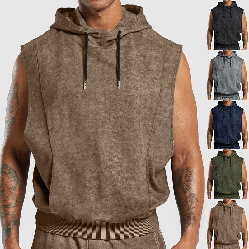 Men's Sleeveless Hooded Top | Floral Print Tank With 3D Patch Pocket Design
