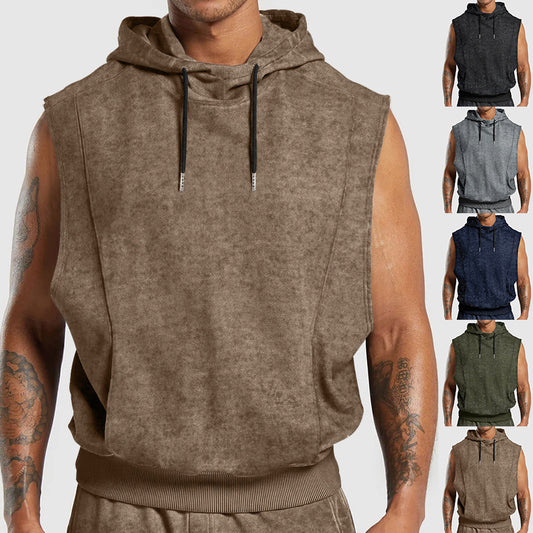 Men's Sleeveless Hooded Top | Floral Print Tank With 3D Patch Pocket Design