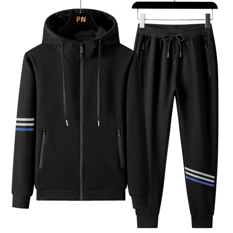 Cotton Hooded Tracksuit – Men's Casual Two-Piece Set With Breathable Sportswear