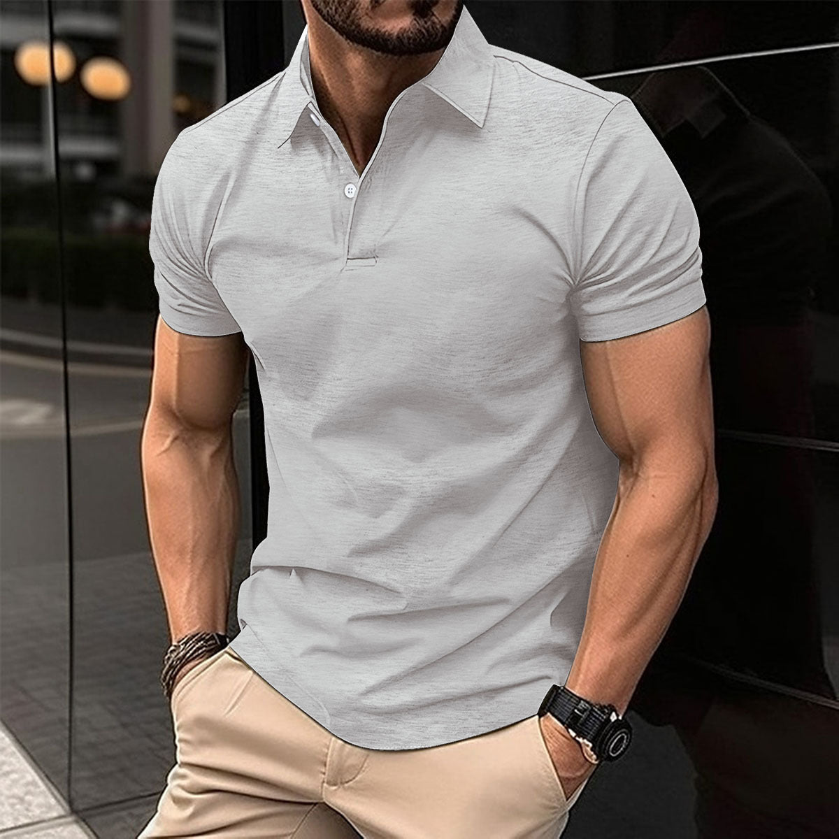 Men's Polo Shirt Summer Short Sleeve | Solid Color Button Lapel Top