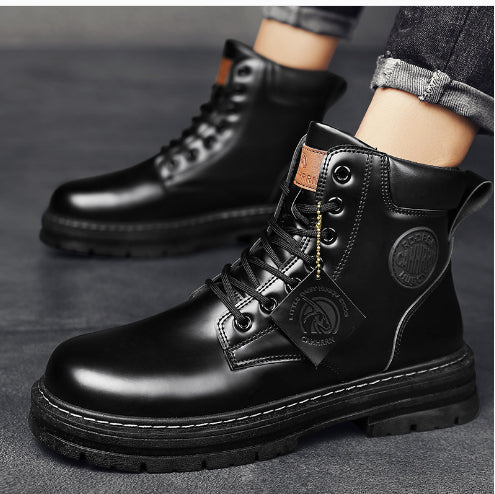 Mens Biker Boots High Top Casual Work Boots With Durable Rubber Sole