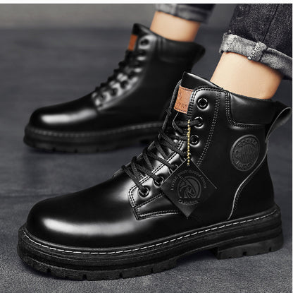 Mens Biker Boots High Top Casual Work Boots With Durable Rubber Sole