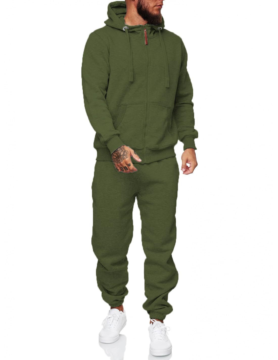 Mens Sports Suit – Hooded Cotton Blend Tracksuit With Warm Wool Lining
