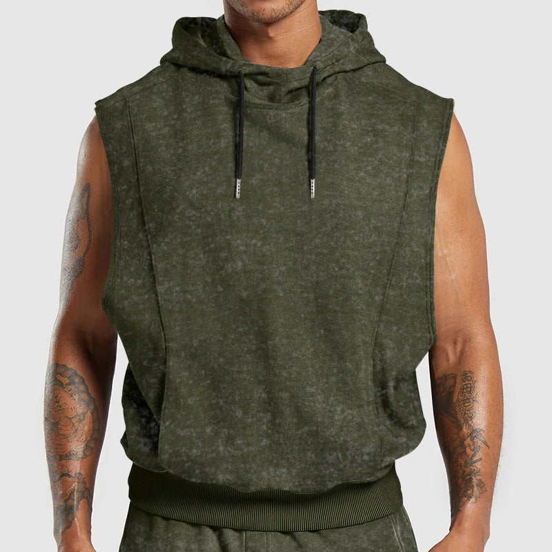 Men's Sleeveless Hooded Top | Floral Print Tank With 3D Patch Pocket Design