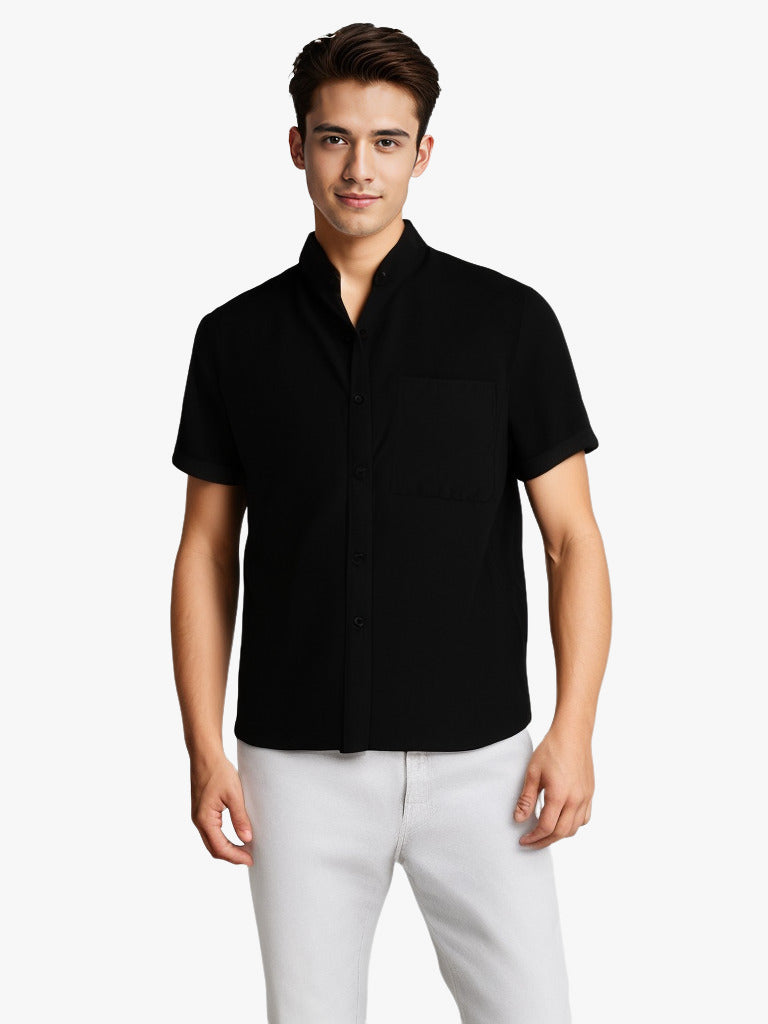 Breathable Cotton Shirt - Mens Summer Shirt With Lapel Collar, Lightweight Tee