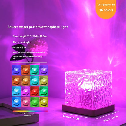 Square water pattern atmosphere LED light cube with 16 colors on acrylic base, 11.5cm size