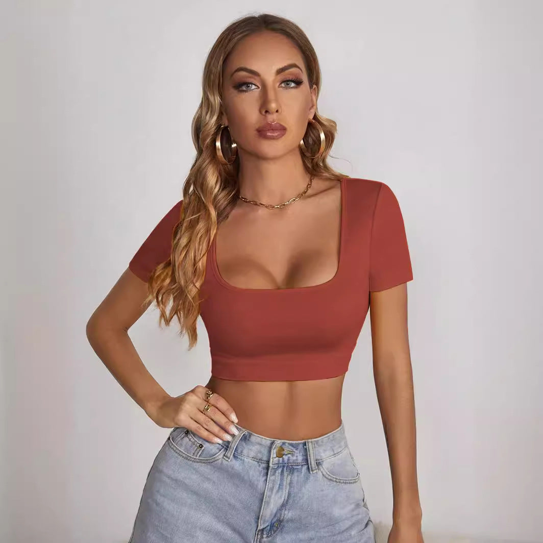 Sexy Slim-fit Street Style Square Neck Crop Top