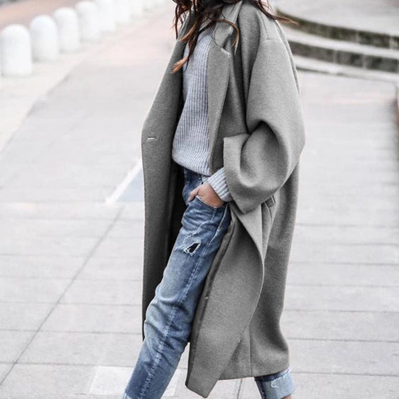 Long Woolen Jacket – Stylish Casual Lapel Coat With Warm Winter Clothing