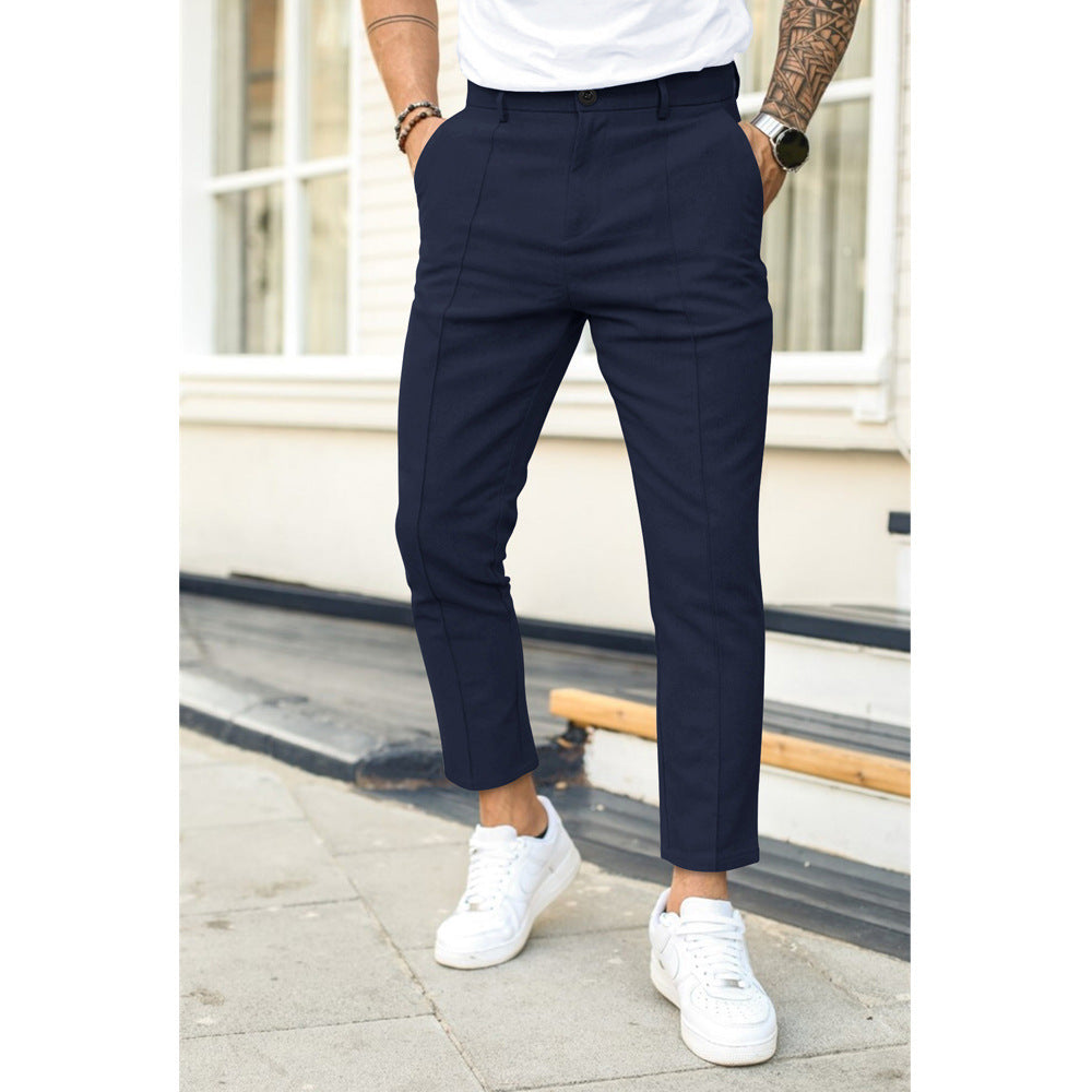 Casual Suit Pants For Men | Slim Fit Double Fold Cotton Blend Trousers